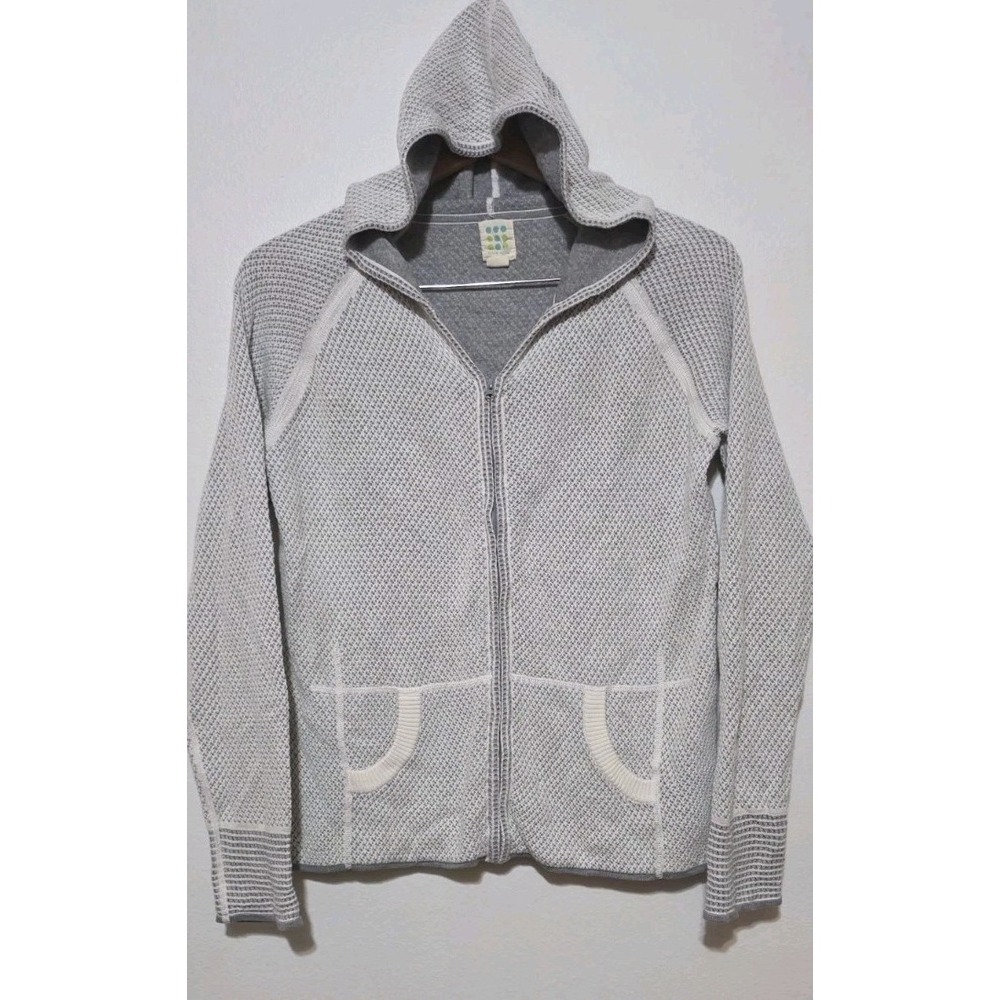 Title Nine Knit White Gray Full Zip Active Jacket Sweater Pockets Lightweight Md